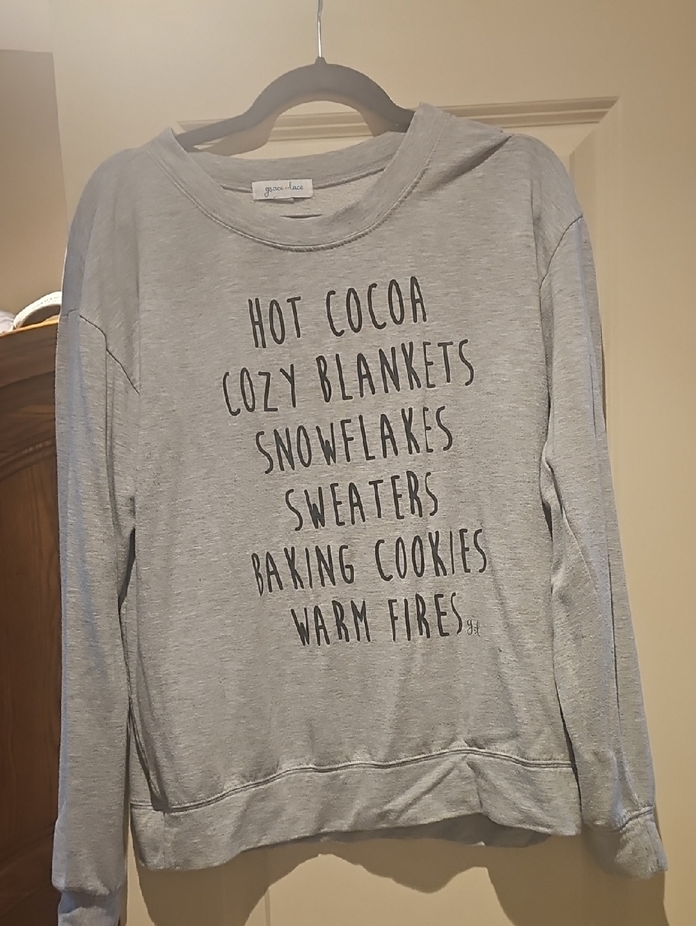 Grace & Lace Light Gray Holiday Text Pullover Sweater
